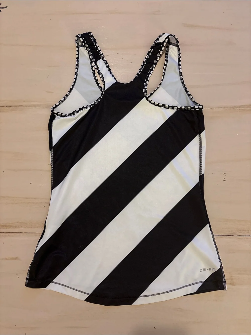 Nike Women's Black & White Diagonal Stripe Tank with Neon Yellow Swoosh
